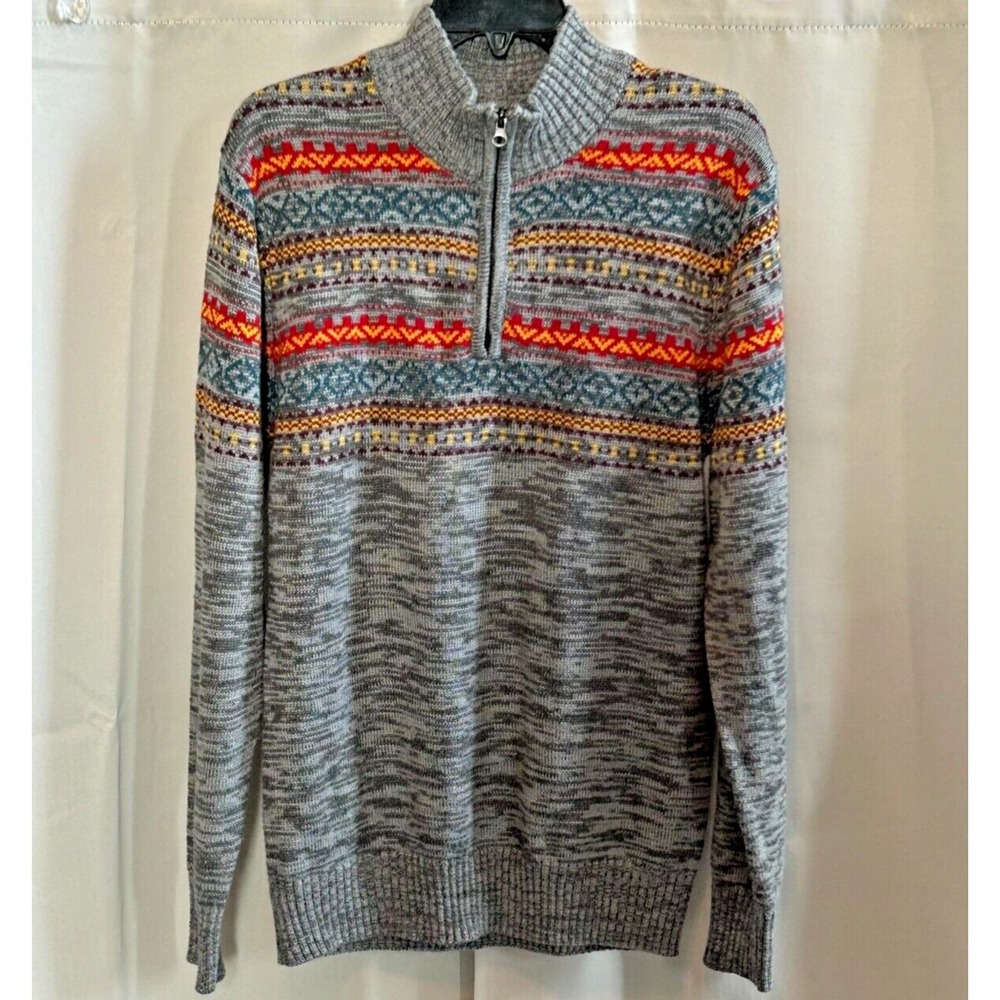 Carbon Mens Sweater Large‎ Aztec Quarter Zip Grandpa Outdoor Western Knit 17085